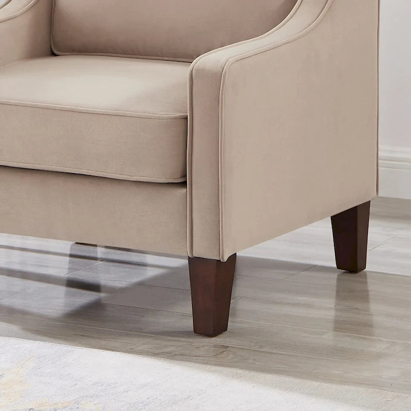 Poltrona d'Appoggio Rivestita in Velluto con Gambe in Legno