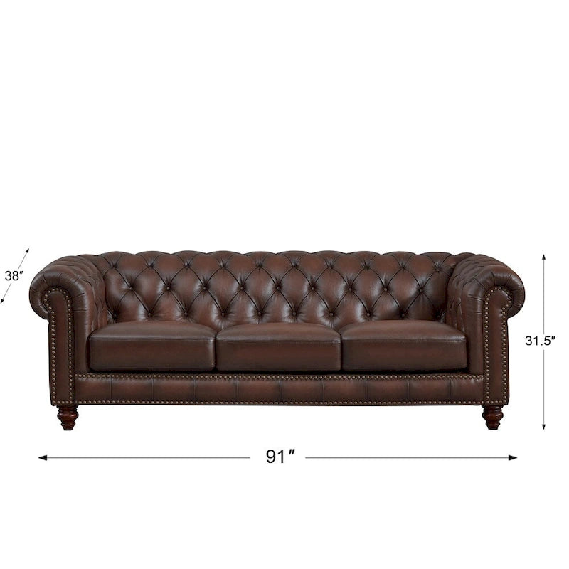 Divano e poltrona Chesterfield in pelle pieno fiore