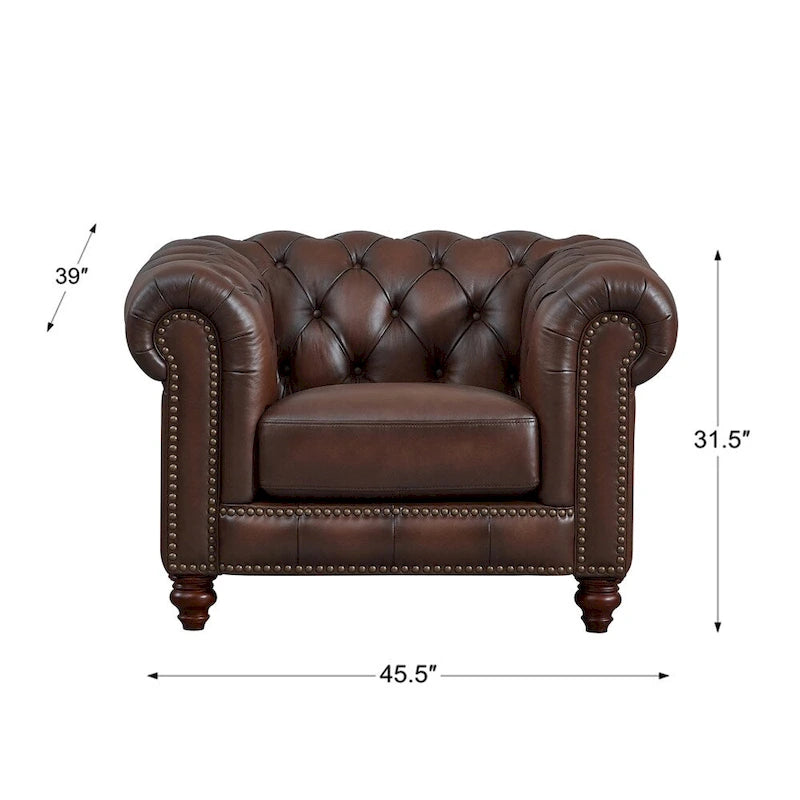 Divano e poltrona Chesterfield in pelle pieno fiore
