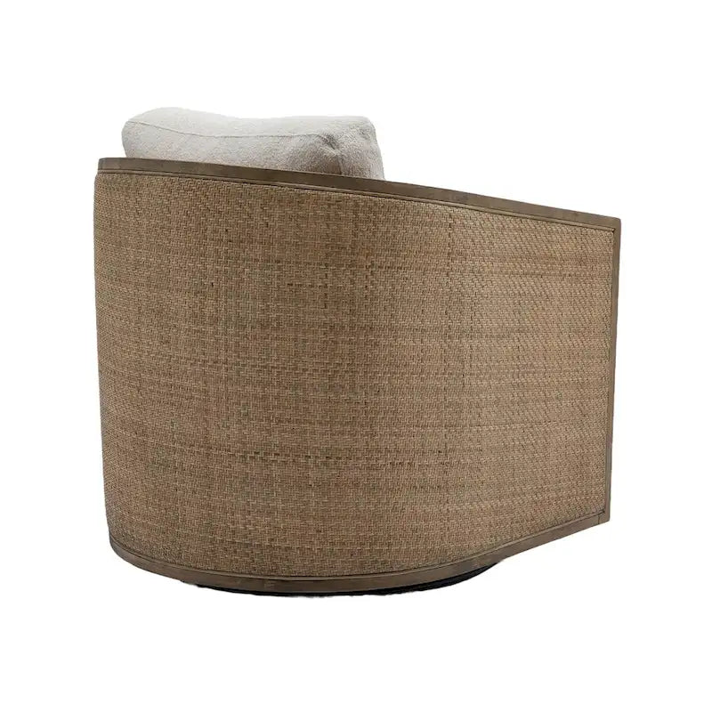 Poltrona Girevole con Botte e Design Rattan, Poltrona Singola Accento in Pelle, Poltrona Club con Cuscino, Poltrona Relax per Soggiorno