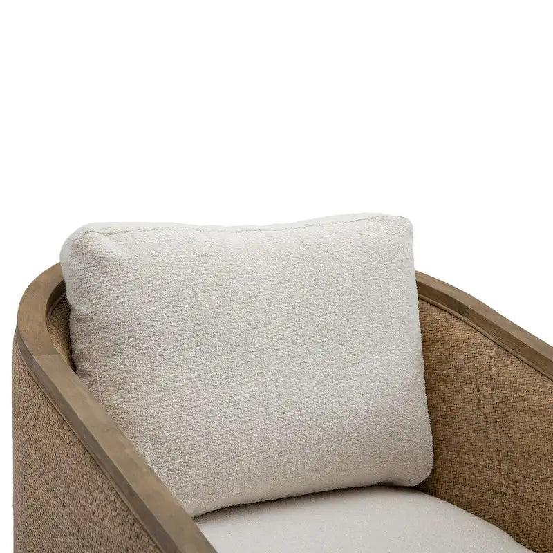 Poltrona Girevole con Botte e Design Rattan, Poltrona Singola Accento in Pelle, Poltrona Club con Cuscino, Poltrona Relax per Soggiorno