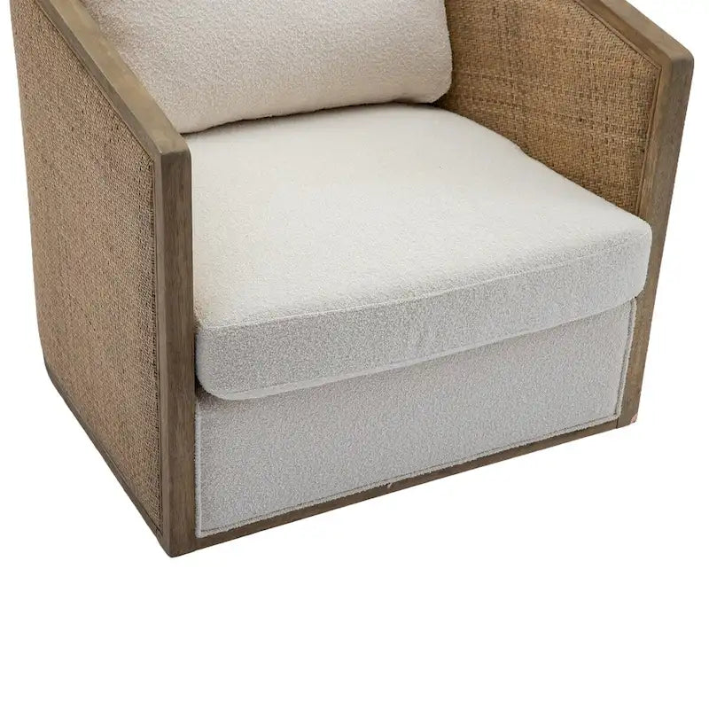 Poltrona Girevole con Botte e Design Rattan, Poltrona Singola Accento in Pelle, Poltrona Club con Cuscino, Poltrona Relax per Soggiorno