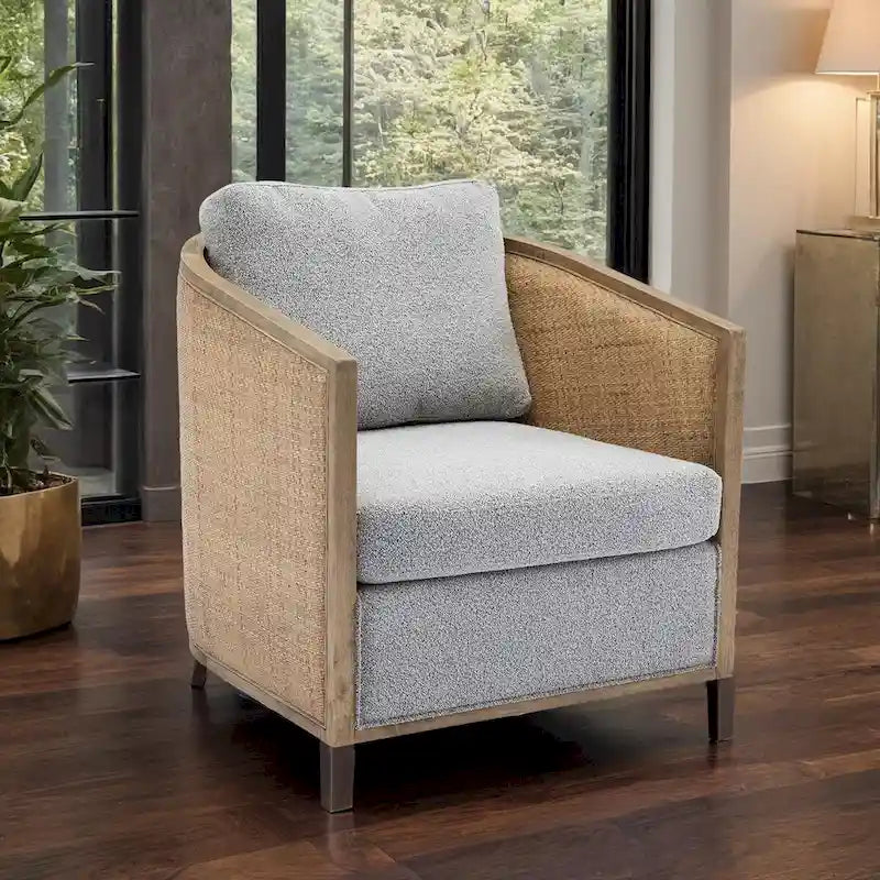 Poltrona Girevole con Botte e Design Rattan, Poltrona Singola Accento in Pelle, Poltrona Club con Cuscino, Poltrona Relax per Soggiorno