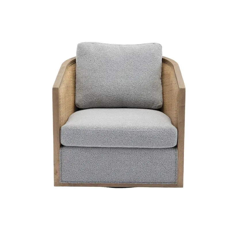 Poltrona Girevole con Botte e Design Rattan, Poltrona Singola Accento in Pelle, Poltrona Club con Cuscino, Poltrona Relax per Soggiorno