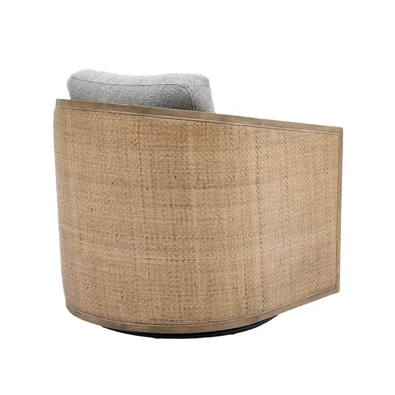 Poltrona Girevole con Botte e Design Rattan, Poltrona Singola Accento in Pelle, Poltrona Club con Cuscino, Poltrona Relax per Soggiorno