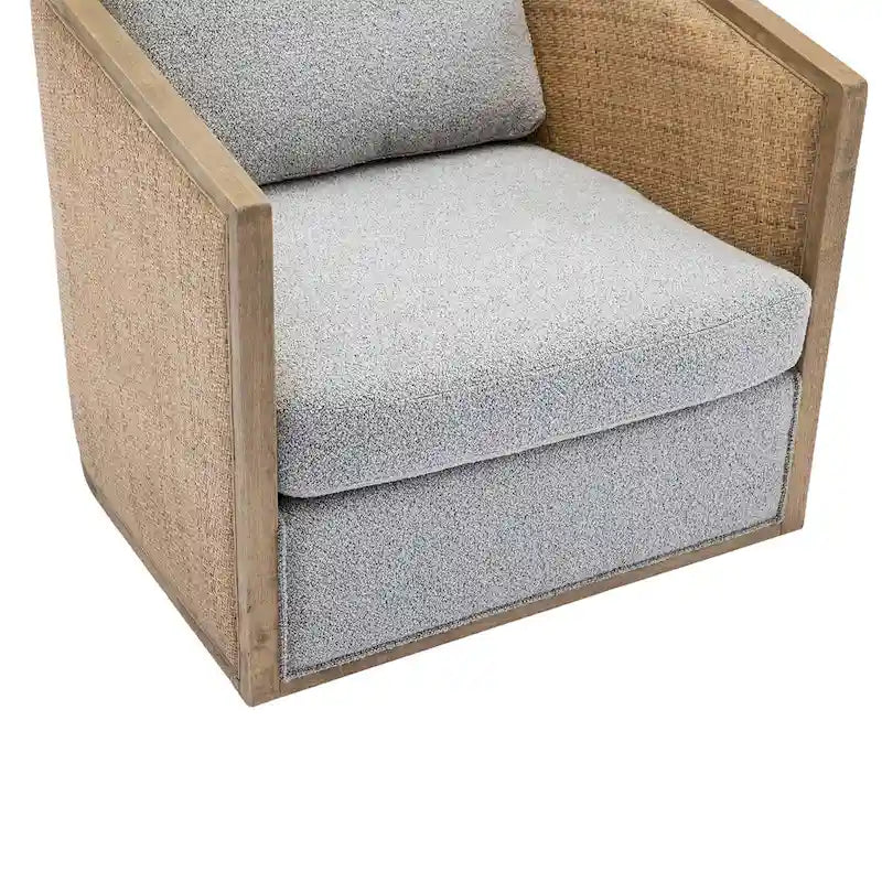 Poltrona Girevole con Botte e Design Rattan, Poltrona Singola Accento in Pelle, Poltrona Club con Cuscino, Poltrona Relax per Soggiorno