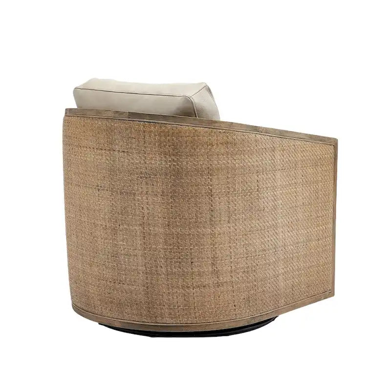 Poltrona Girevole con Botte e Design Rattan, Poltrona Singola Accento in Pelle, Poltrona Club con Cuscino, Poltrona Relax per Soggiorno