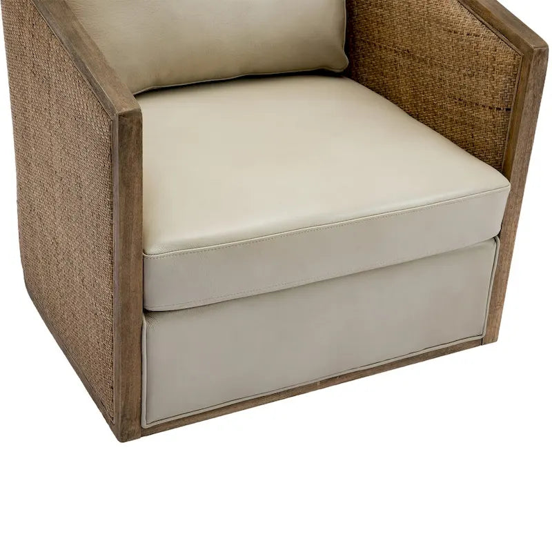Poltrona Girevole con Botte e Design Rattan, Poltrona Singola Accento in Pelle, Poltrona Club con Cuscino, Poltrona Relax per Soggiorno