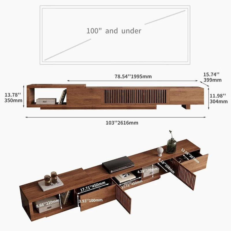 Mobile TV con 5 vani, moderno retrattile fino a 261 cm - 261 L x 40 P x 35 A cm
