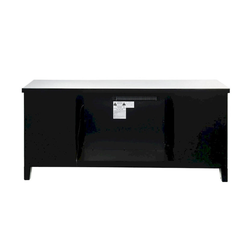 Mobile TV con caminetto elettrico e cornice con pannelli a specchio, argento