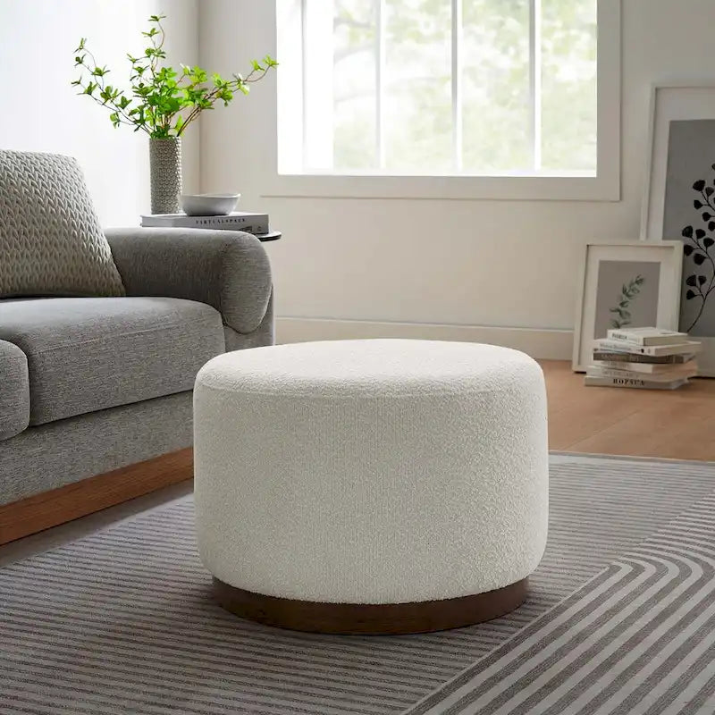 Pouf rotondo imbottito in bouclé grande da 23/29/38