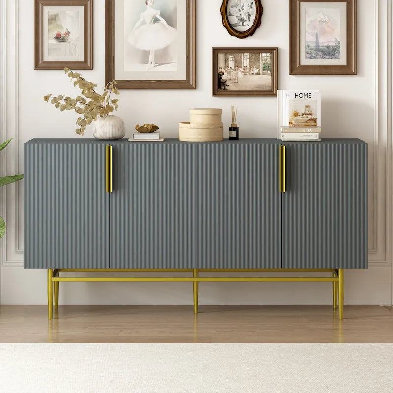 Madia moderna ed elegante a 4 ante con maniglie in metallo dorato, mobile buffet per sala da pranzo, soggiorno, camera da letto, corridoio