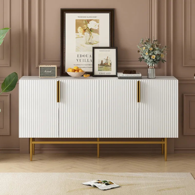 Madia moderna ed elegante a 4 ante con maniglie in metallo dorato, mobile buffet per sala da pranzo, soggiorno, camera da letto, corridoio