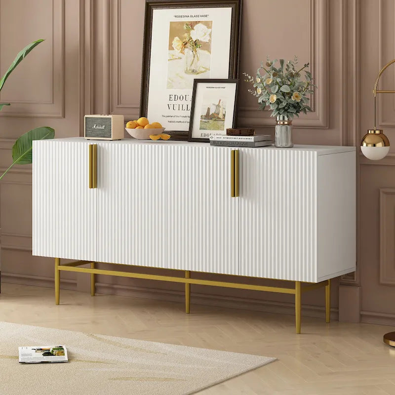 Madia moderna ed elegante a 4 ante con maniglie in metallo dorato, mobile buffet per sala da pranzo, soggiorno, camera da letto, corridoio