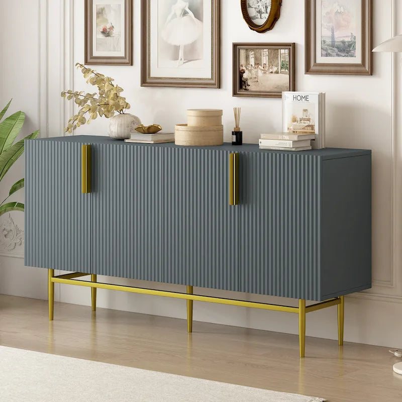 Madia moderna ed elegante a 4 ante con maniglie in metallo dorato, mobile buffet per sala da pranzo, soggiorno, camera da letto, corridoio