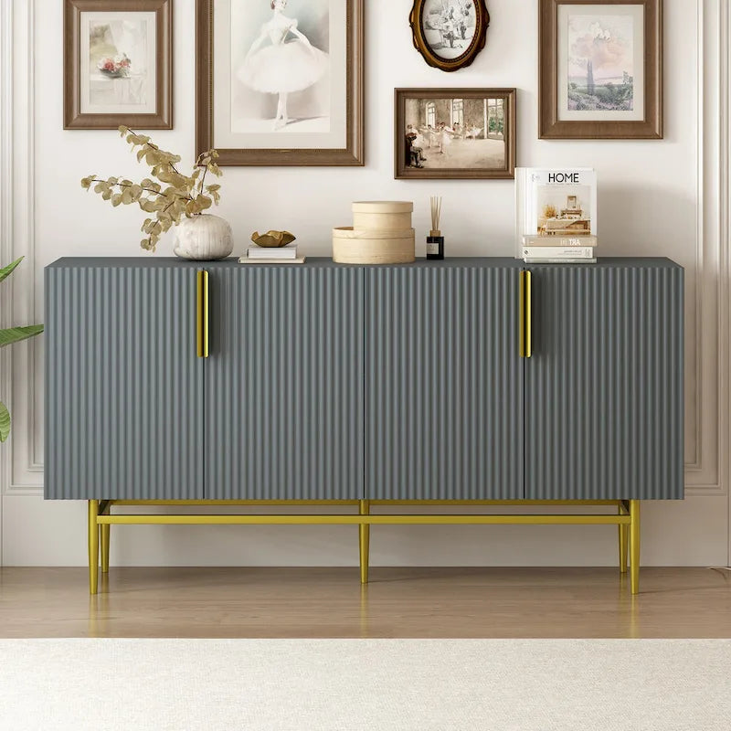 Madia moderna ed elegante a 4 ante con maniglie in metallo dorato, mobile buffet per sala da pranzo, soggiorno, camera da letto, corridoio