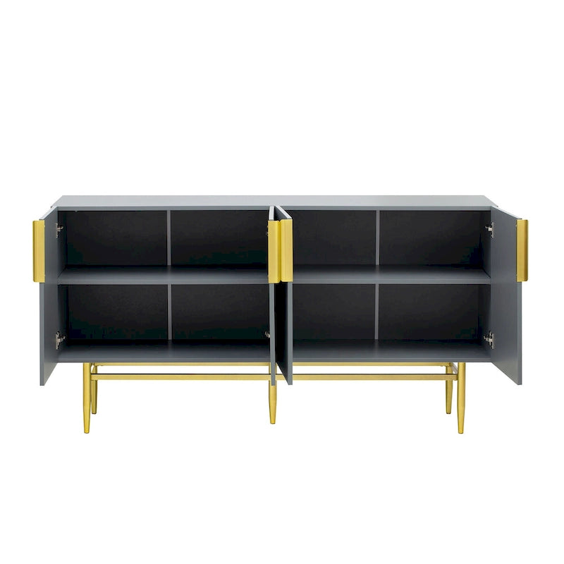 Madia moderna ed elegante a 4 ante con maniglie in metallo dorato, mobile buffet per sala da pranzo, soggiorno, camera da letto, corridoio