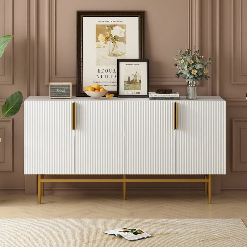 Madia moderna ed elegante a 4 ante con maniglie in metallo dorato, mobile buffet per sala da pranzo, soggiorno, camera da letto, corridoio
