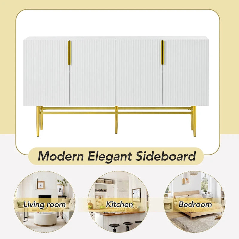 Madia moderna ed elegante a 4 ante con maniglie in metallo dorato, mobile buffet per sala da pranzo, soggiorno, camera da letto, corridoio