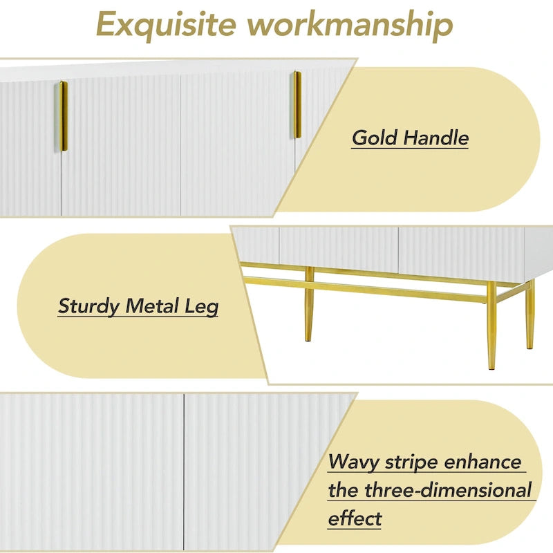 Madia moderna ed elegante a 4 ante con maniglie in metallo dorato, mobile buffet per sala da pranzo, soggiorno, camera da letto, corridoio