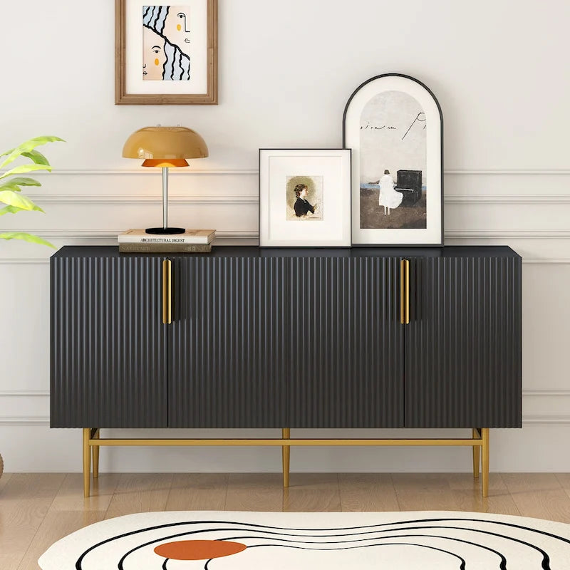 Madia moderna ed elegante a 4 ante con maniglie in metallo dorato, mobile buffet per sala da pranzo, soggiorno, camera da letto, corridoio