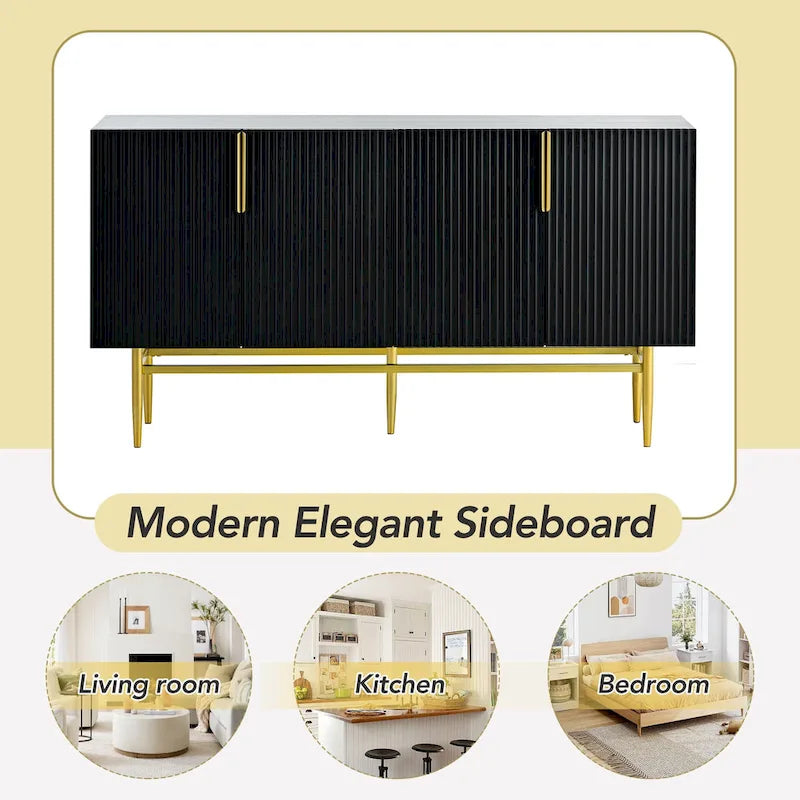 Madia moderna ed elegante a 4 ante con maniglie in metallo dorato, mobile buffet per sala da pranzo, soggiorno, camera da letto, corridoio