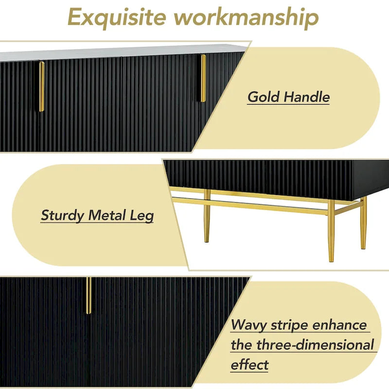 Madia moderna ed elegante a 4 ante con maniglie in metallo dorato, mobile buffet per sala da pranzo, soggiorno, camera da letto, corridoio