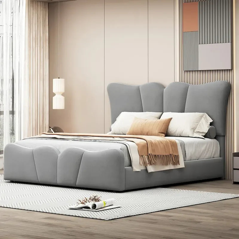 Letto a piattaforma imbottito in velluto a grandezza naturale