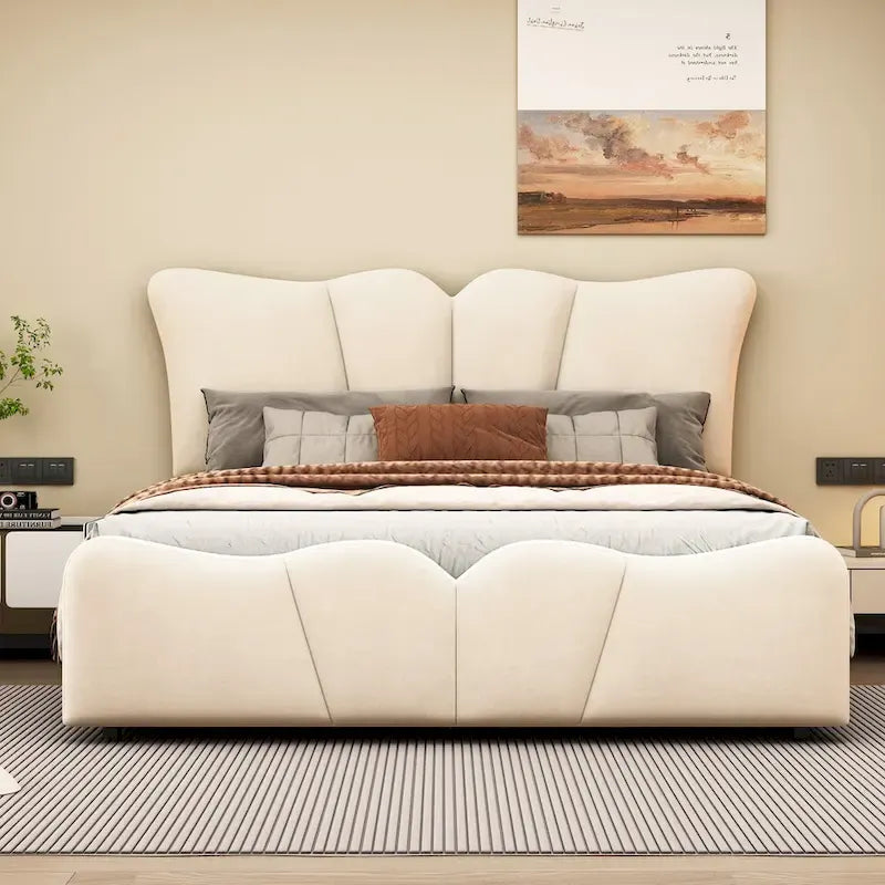 Letto a piattaforma imbottito in velluto a grandezza naturale