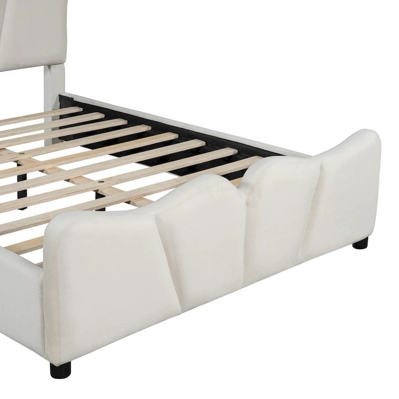 Letto a piattaforma imbottito in velluto a grandezza naturale