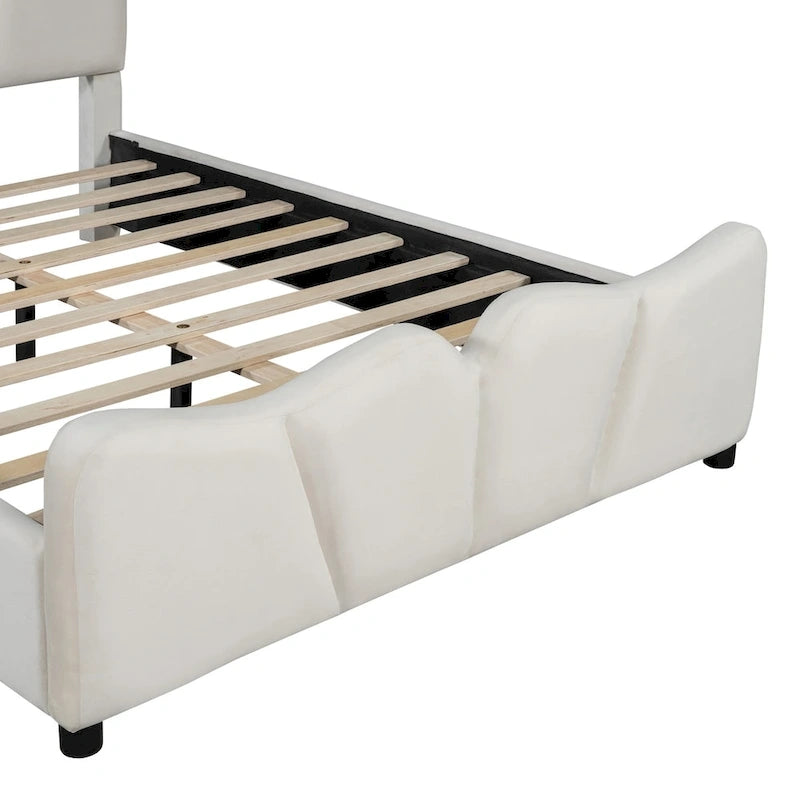 Letto a piattaforma imbottito in velluto a grandezza naturale