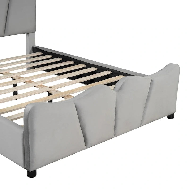Letto a piattaforma imbottito in velluto a grandezza naturale
