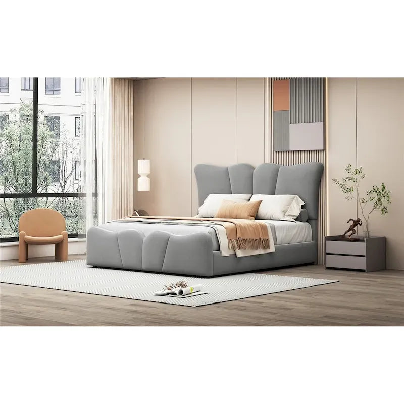 Letto a piattaforma imbottito in velluto a grandezza naturale